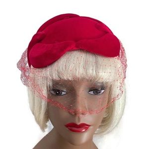 Vintage 1950s Red Velvet Fascinator with Veil